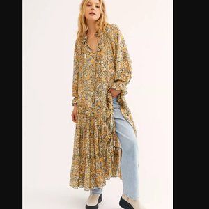 Free People Feeling Groovy Maxi Dress Floral SMALL Black Combo orange cream